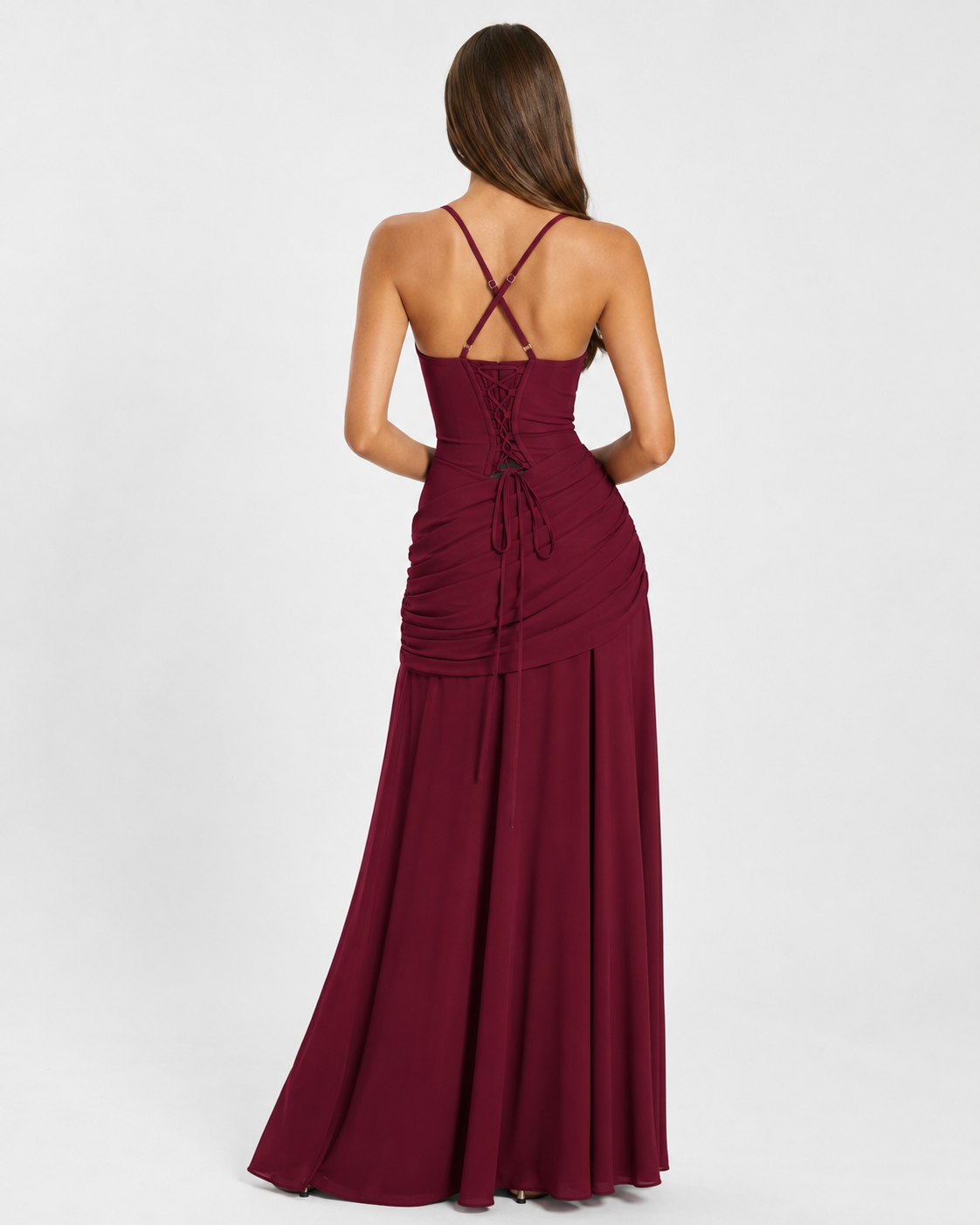 ENIE | Maxikleid mit gerafftem, eckigem Dekolleté