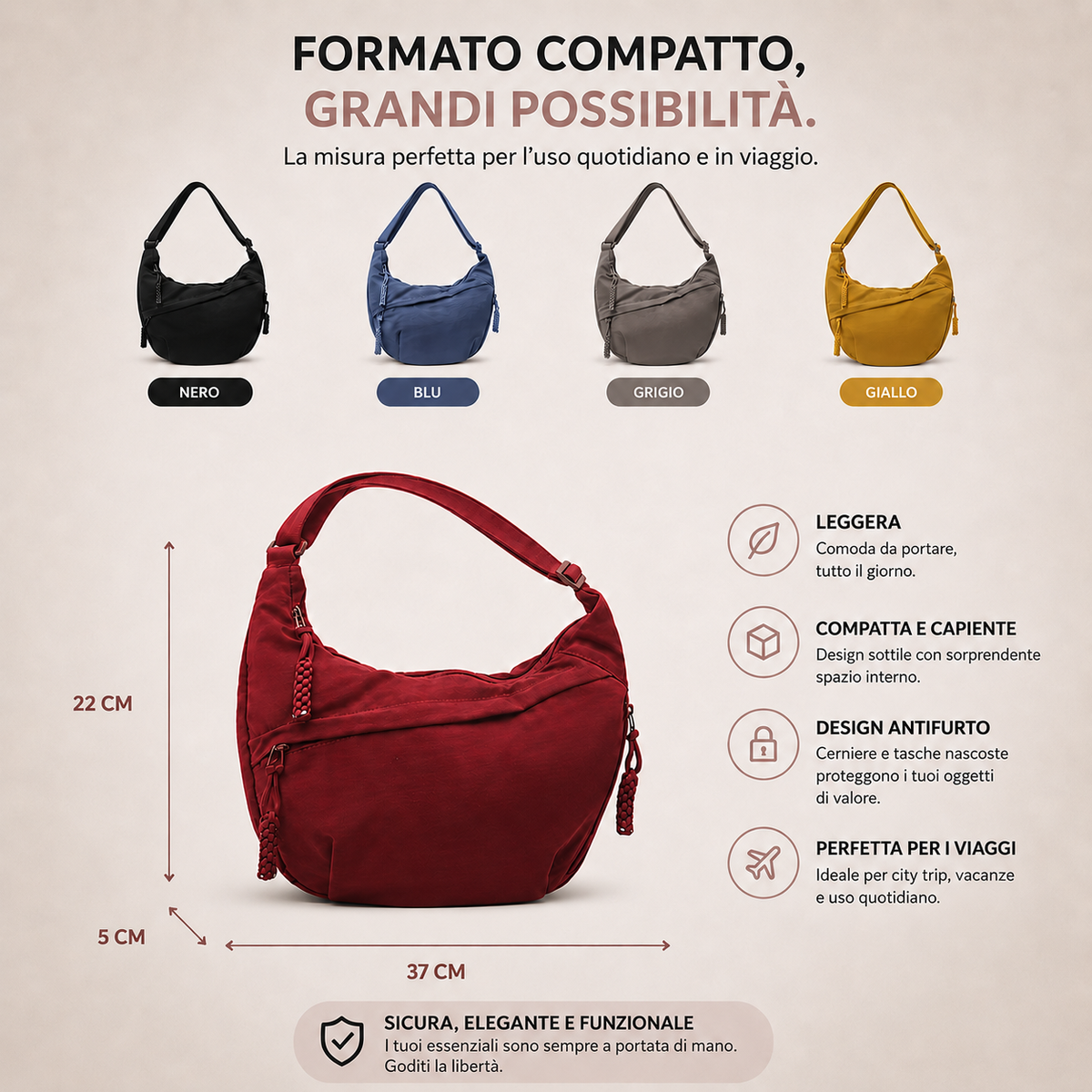 Elena | Beige Schultertasche
