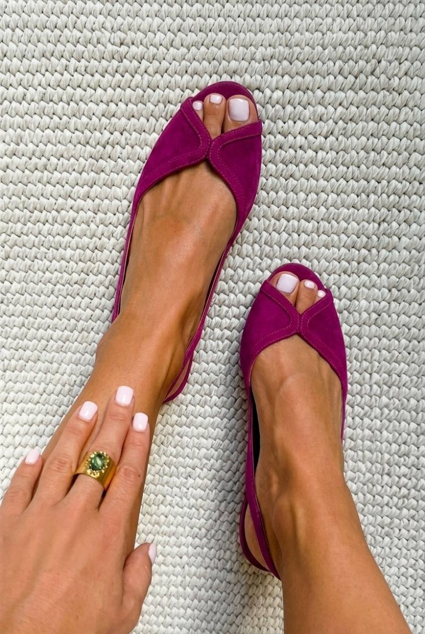 Chice Fuchsia Slingback-Ballerinas mit offener Zehenpartie