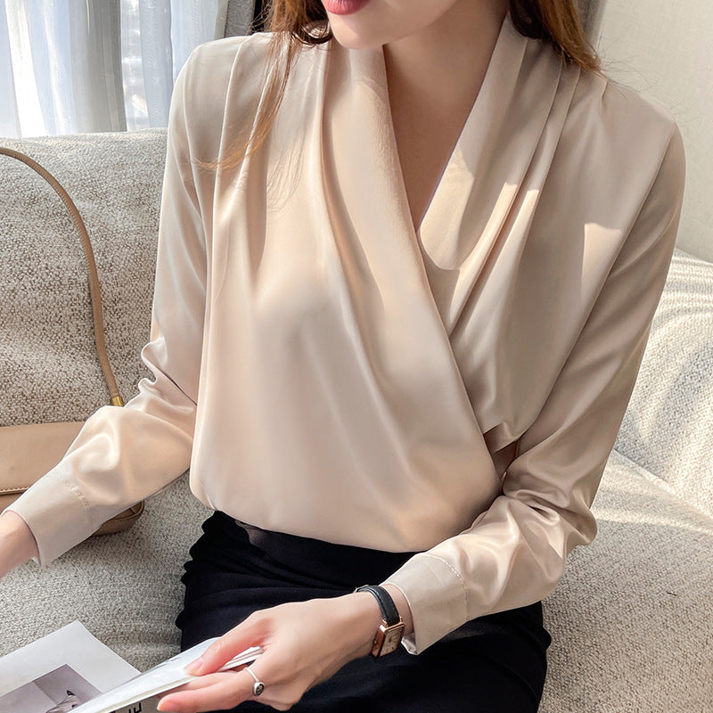 Verona Elegant satin crossover blouse for women