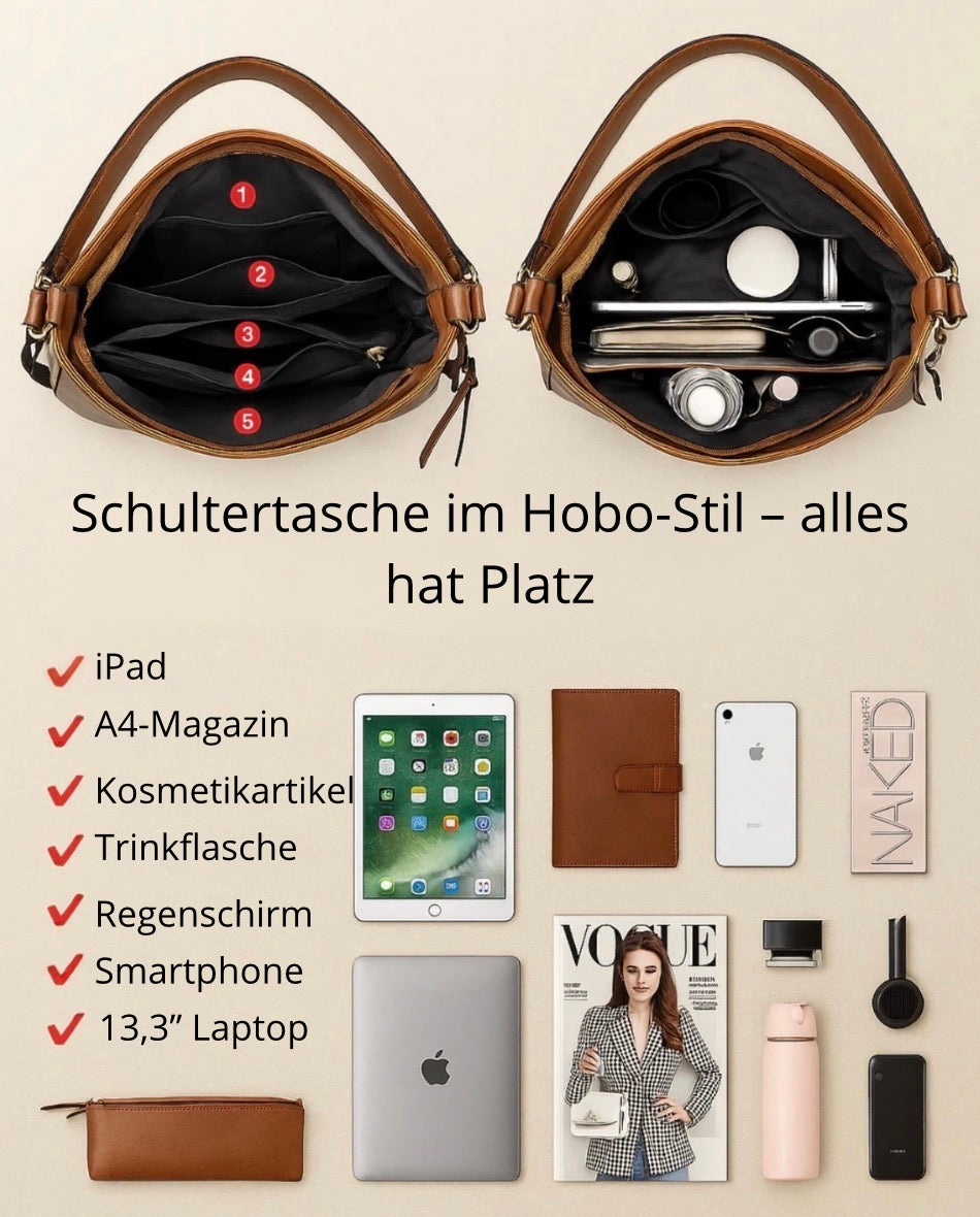Luxurious leather hobo anti-theft handbag