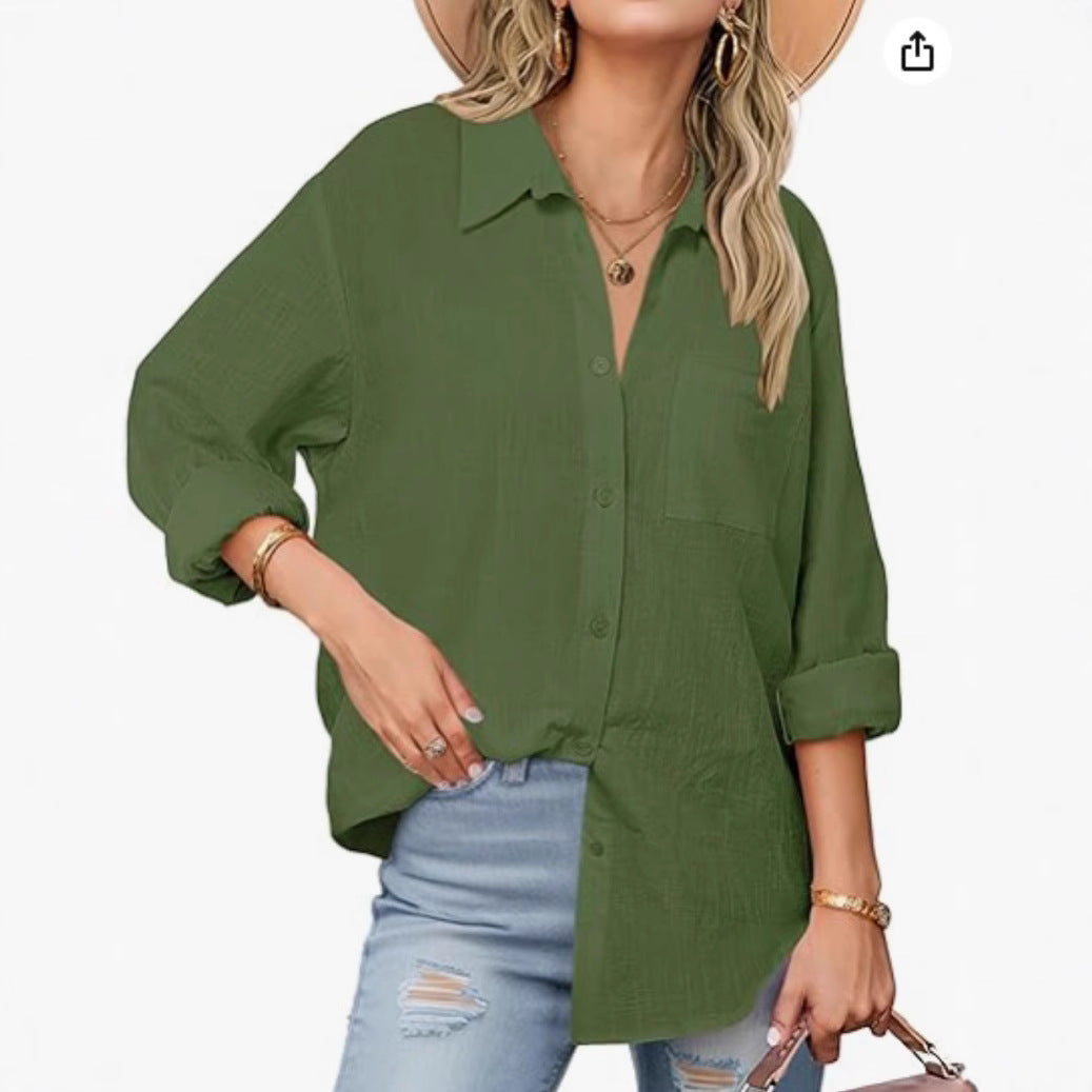 Women's classic linen shirt with button details