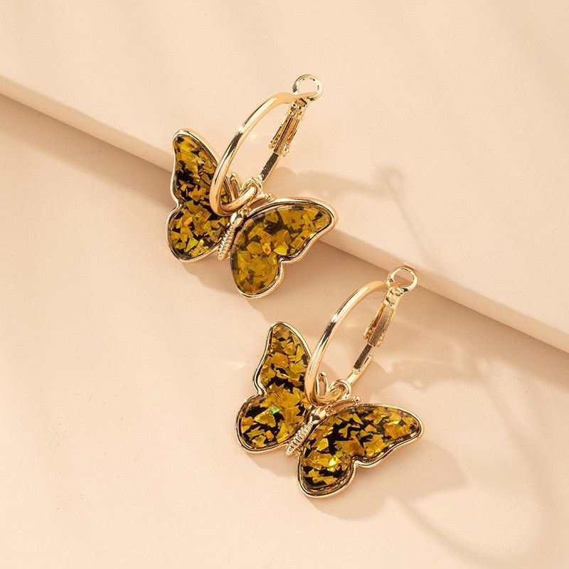 Boucles d'oreilles en émail peintes à la main, ornées d'un cristal en forme de papillon