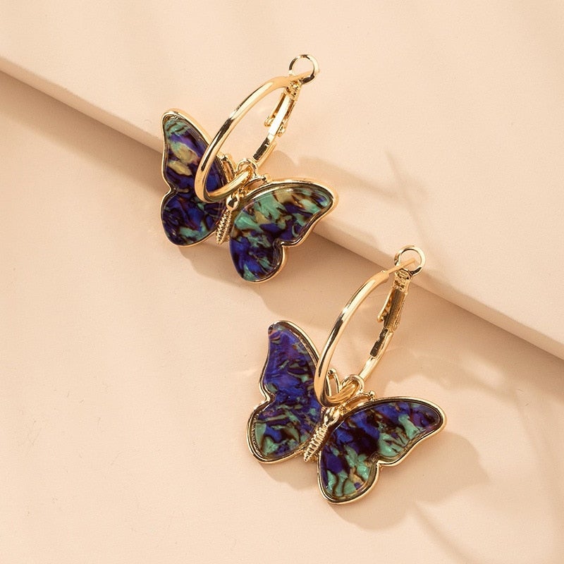 Boucles d'oreilles en émail peintes à la main, ornées d'un cristal en forme de papillon