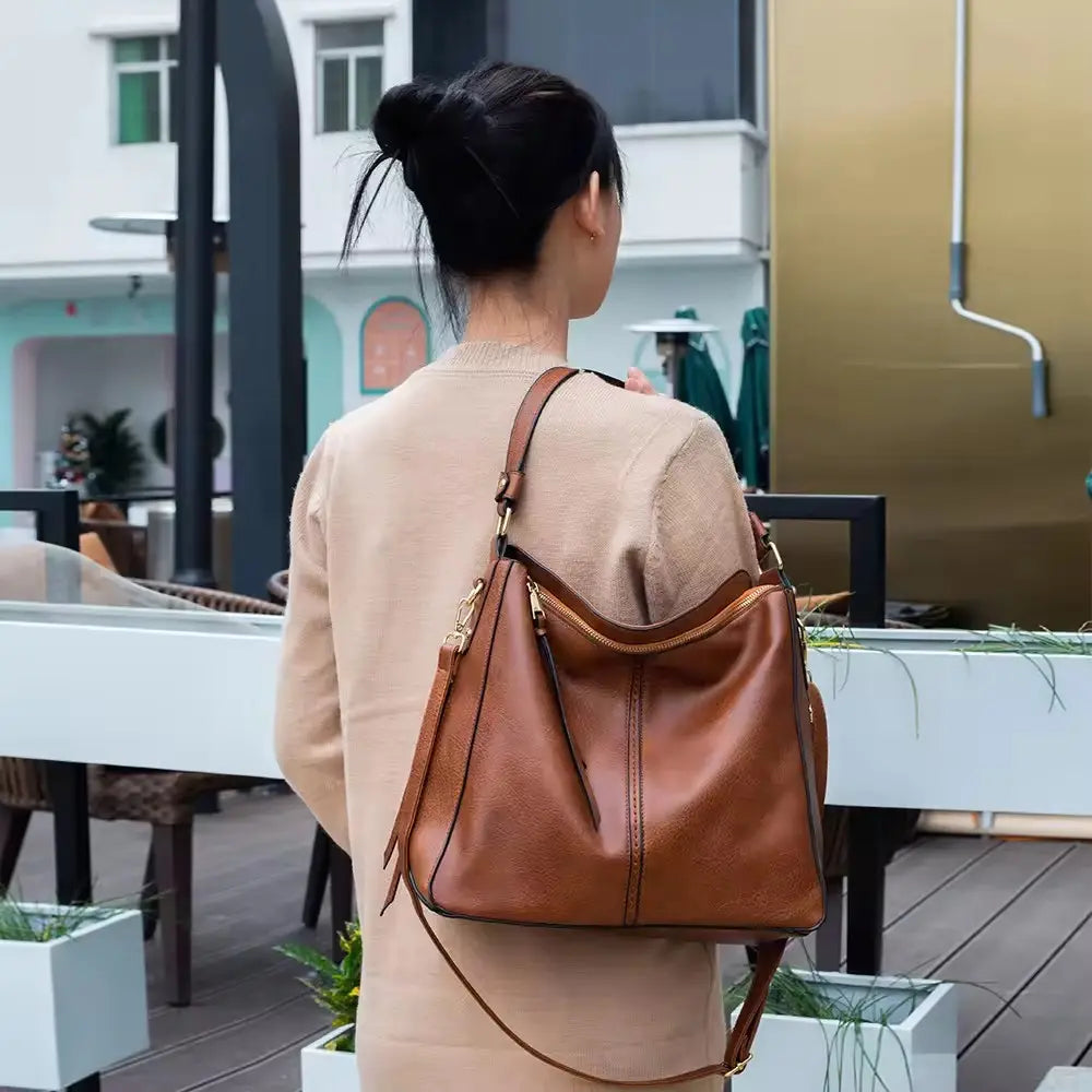 Luxurious leather hobo anti-theft handbag