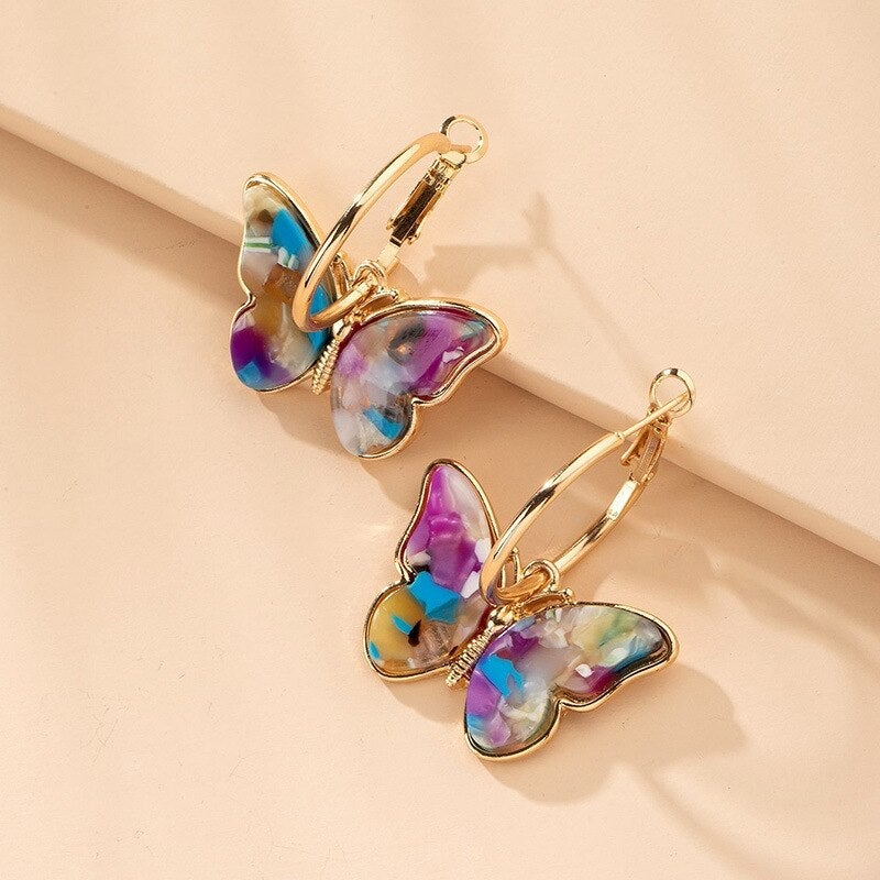 Boucles d'oreilles en émail peintes à la main, ornées d'un cristal en forme de papillon