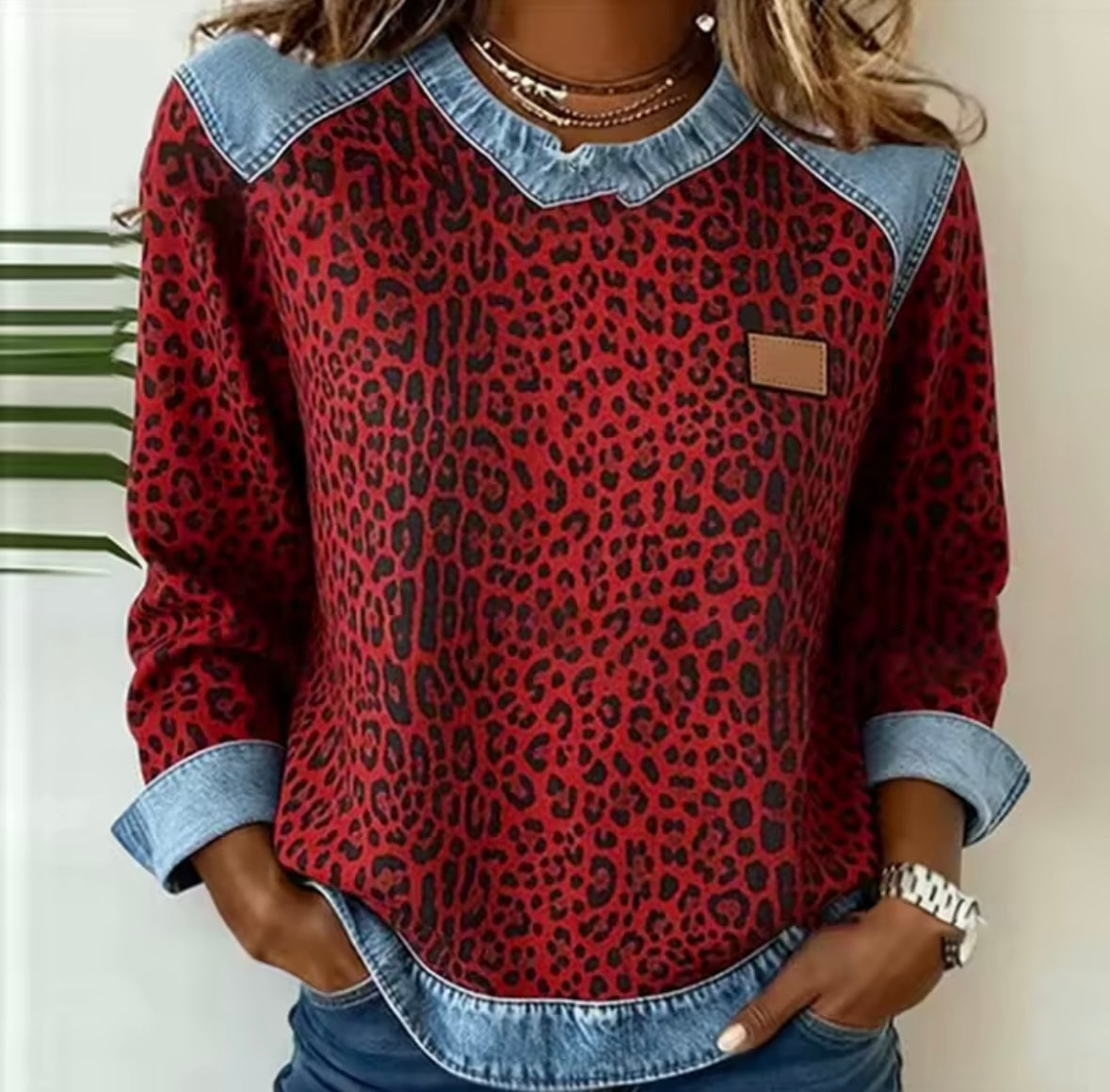 Hollyn | Leo-Pullover mit Denim-Kragen