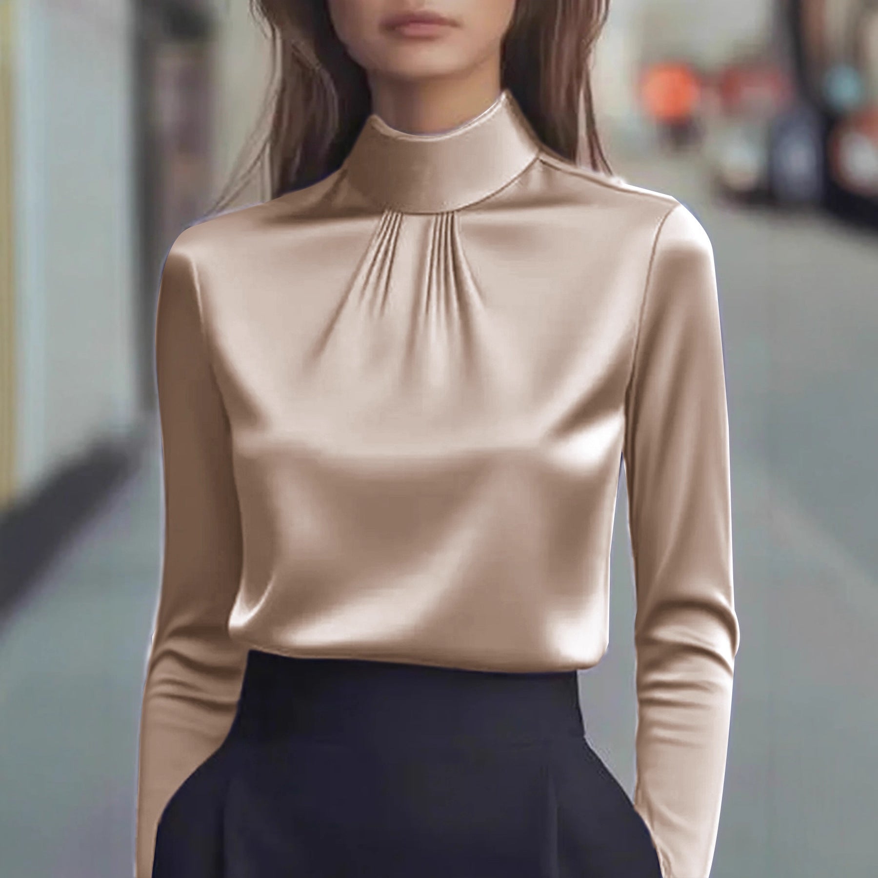 Isabelle Luxe satin women's blouse with high collar