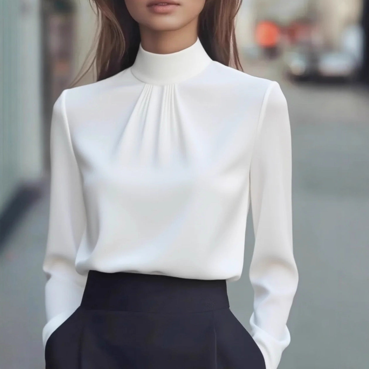 Isabelle Luxe satin women's blouse with high collar