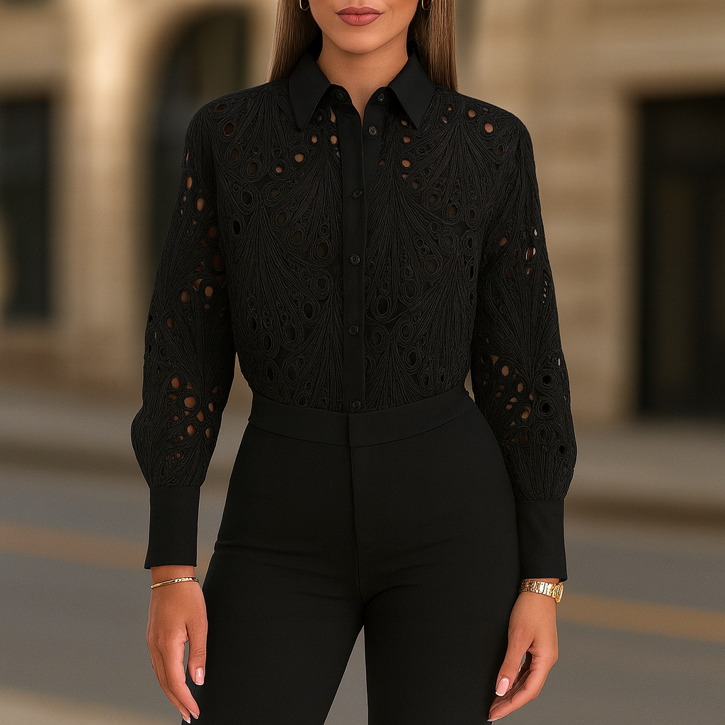 Elegant women's blouse with crochet lace and button details in jasmine