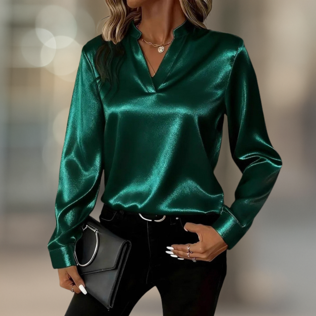 Lumière Elegant Luxe Satin women's blouse with V-neck