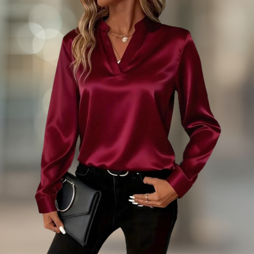 Lumière Elegant Luxe Satin women's blouse with V-neck