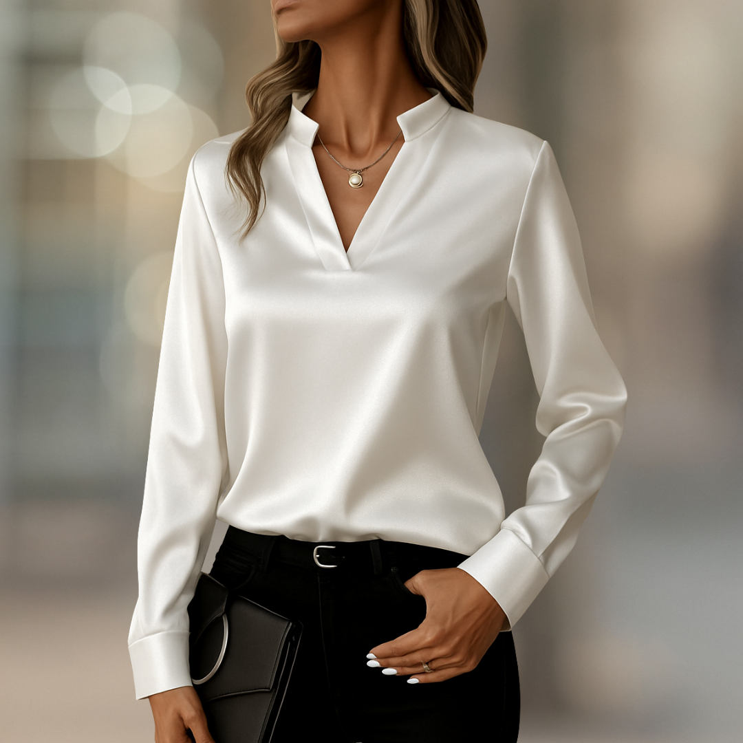 Lumière Elegant Luxe Satin women's blouse with V-neck
