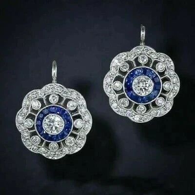 Vintage-Mandala-Ohrstecker mit blauen Zirkonia