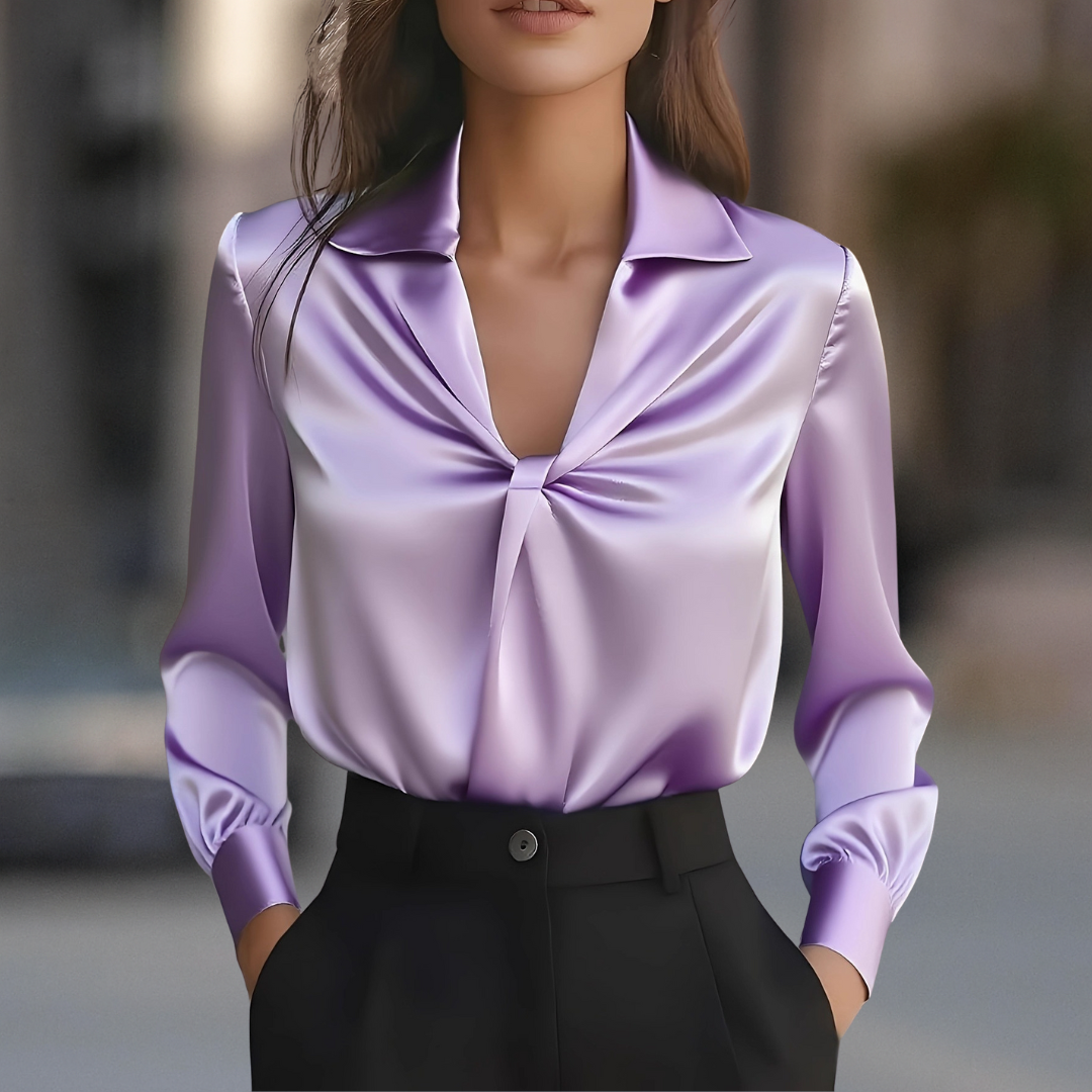 Marilyn Elegant satin women's blouse with pleats and twist design