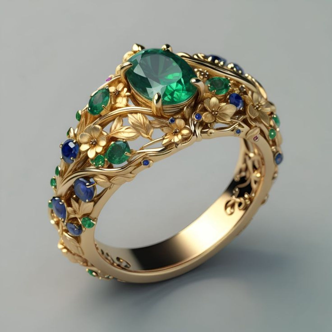 Eleganter Ring mit Smaragd und Saphir