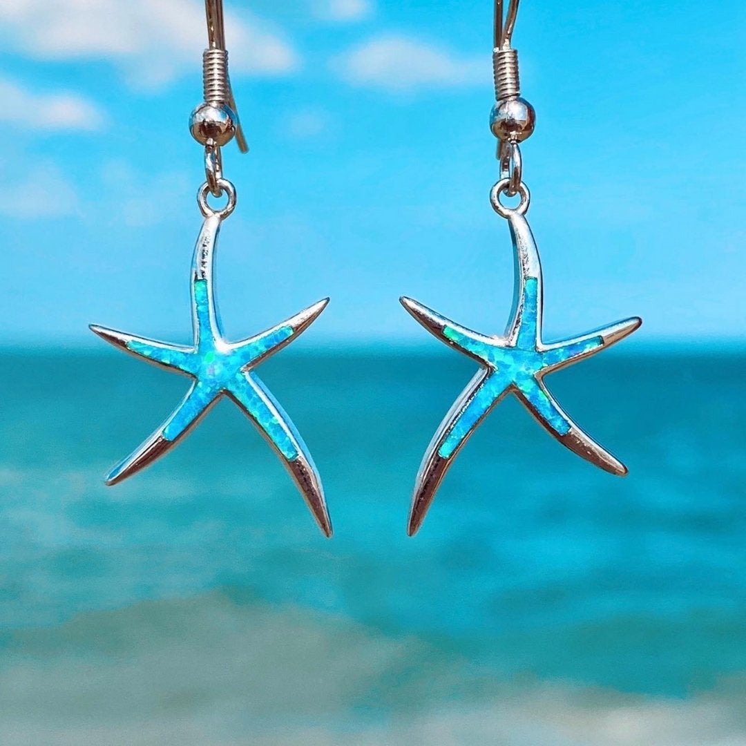 Boucles d'oreilles en opale et argent en forme d'étoile de mer