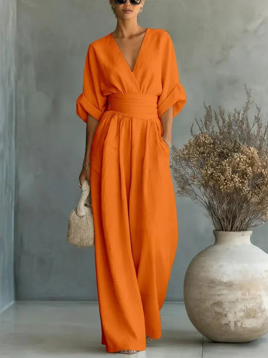 Maja | Eleganter V-Ausschnitt Hochtaillierter Overall