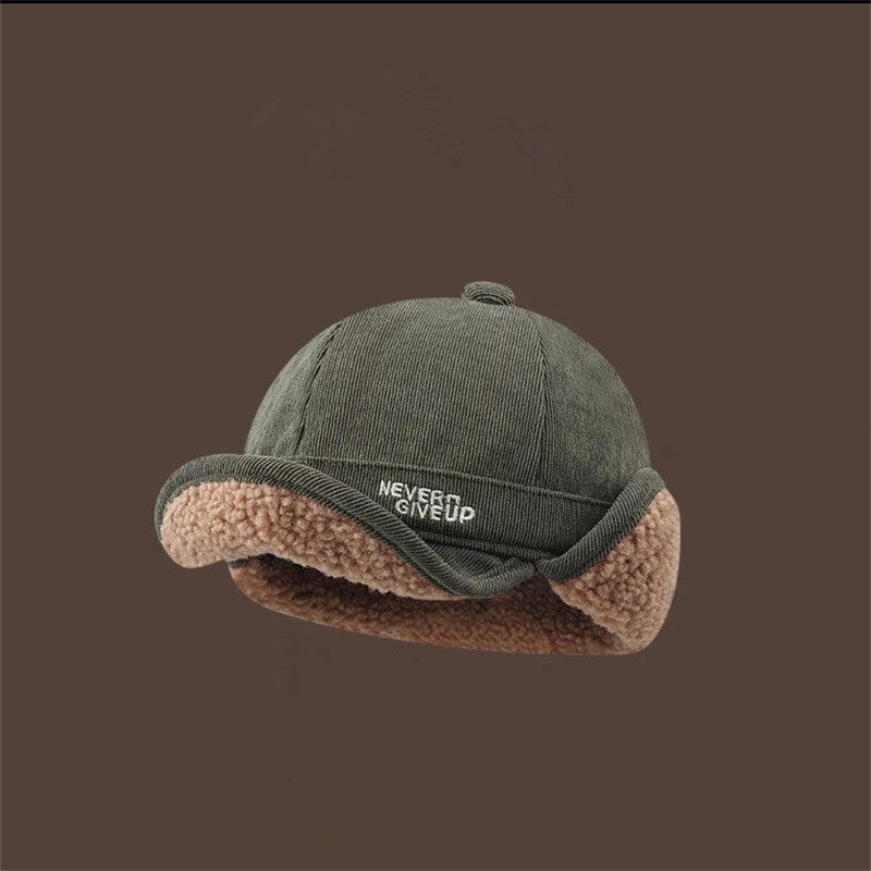 Corduroy aviator hat with teddy lining & ear flaps