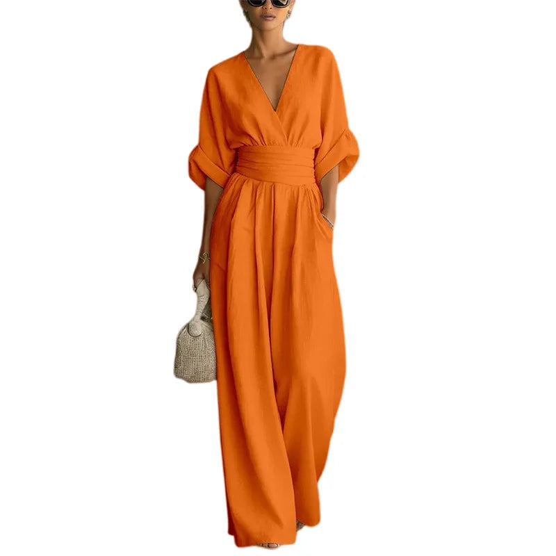 Victoria - High-waisted V-neck jumpsuit