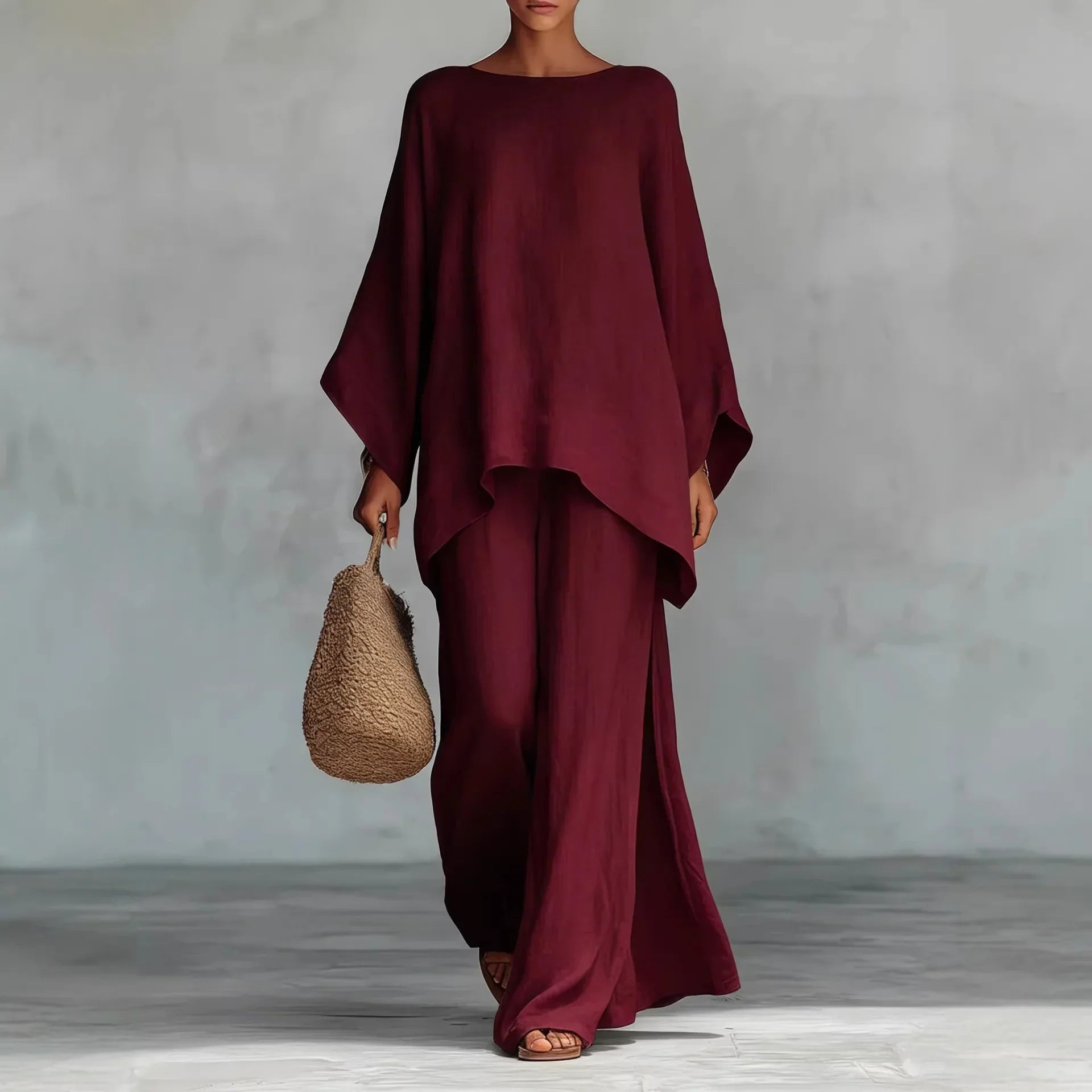 Fernanda | Women's set with long sleeve top and wide trousers