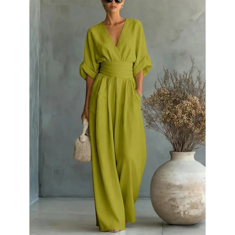 Victoria - High-waisted V-neck jumpsuit
