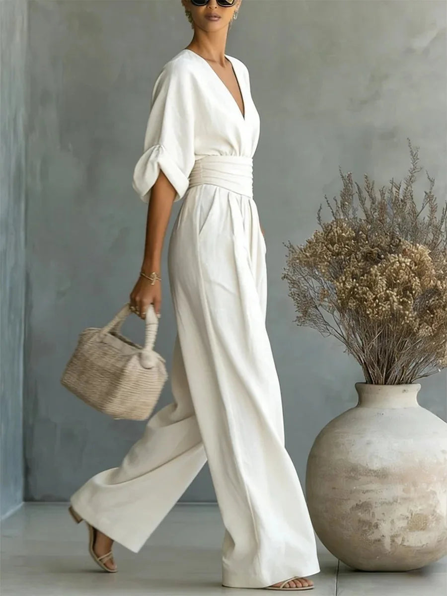 Victoria - High-waisted V-neck jumpsuit