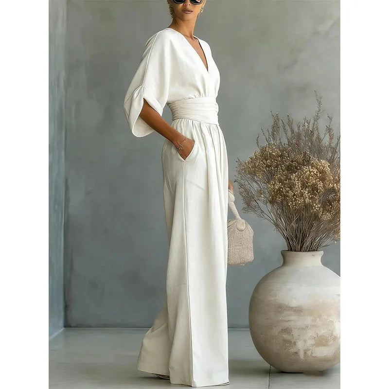 Victoria - High-waisted V-neck jumpsuit