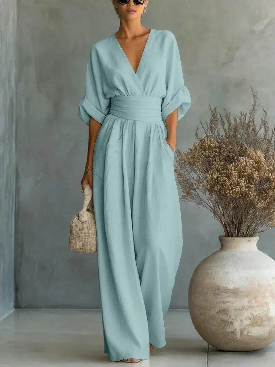 Victoria - High-waisted V-neck jumpsuit