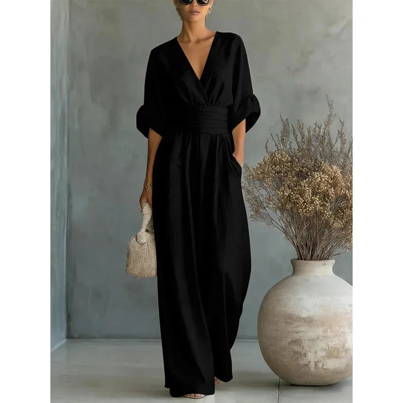 Victoria - High-waisted V-neck jumpsuit