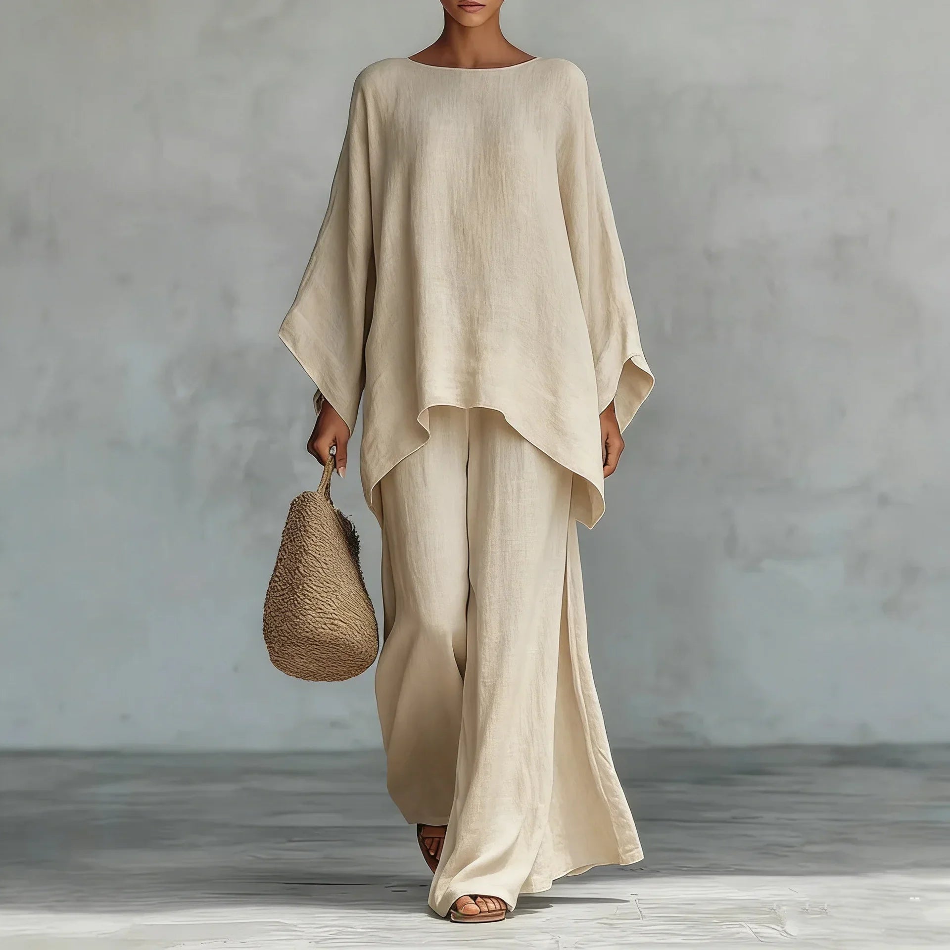 Fernanda | Women's set with long sleeve top and wide trousers