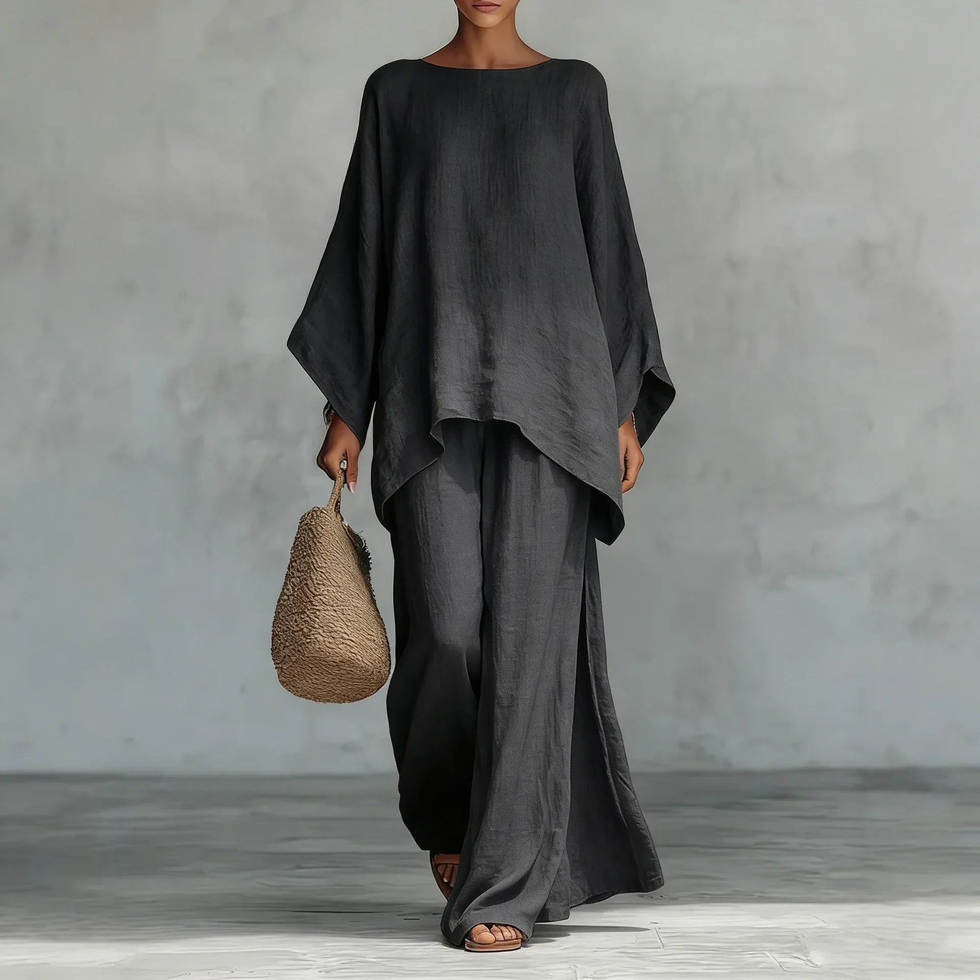 Fernanda | Women's set with long sleeve top and wide trousers
