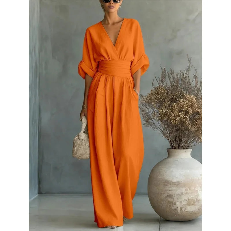 Victoria - High-waisted V-neck jumpsuit