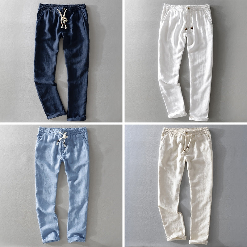 Harrington 100% linen trousers with elastic comfort waistband