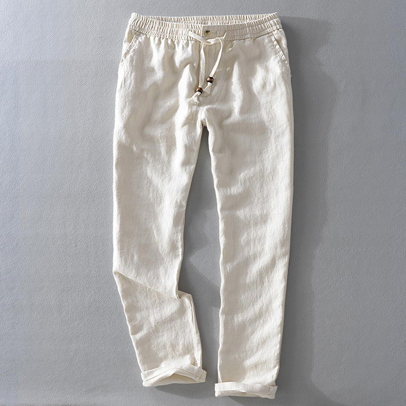 Harrington 100% linen trousers with elastic comfort waistband