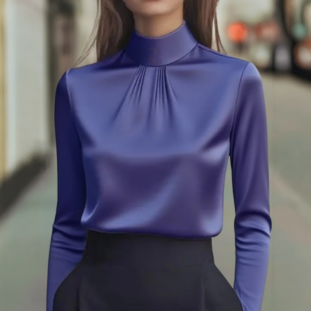Isabelle Luxe satin women's blouse with high collar