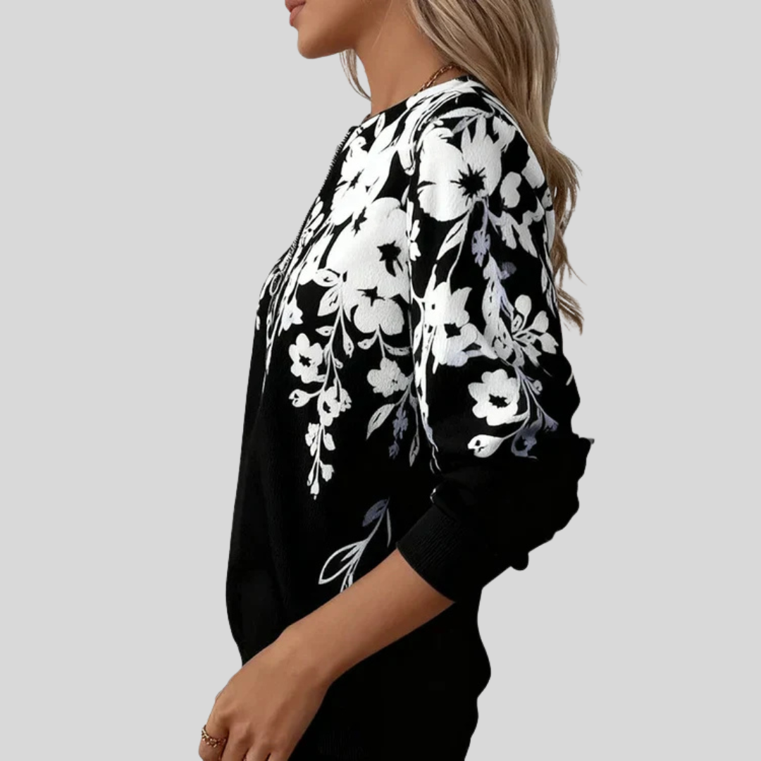 Crimson Floral Zip-Up Hoodie
