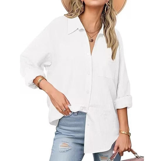 Women's classic linen shirt with button details