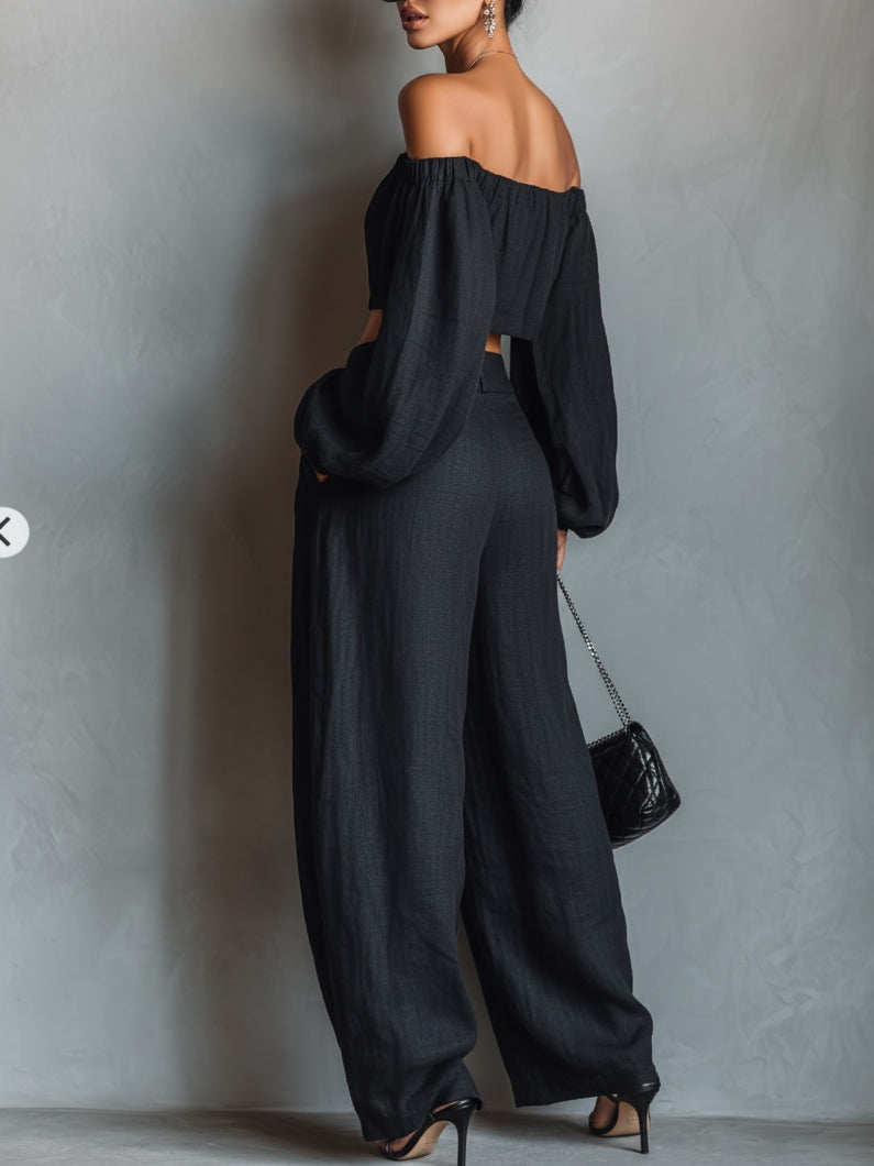 Tess™ || Off-shoulder neckline set with wide trousers