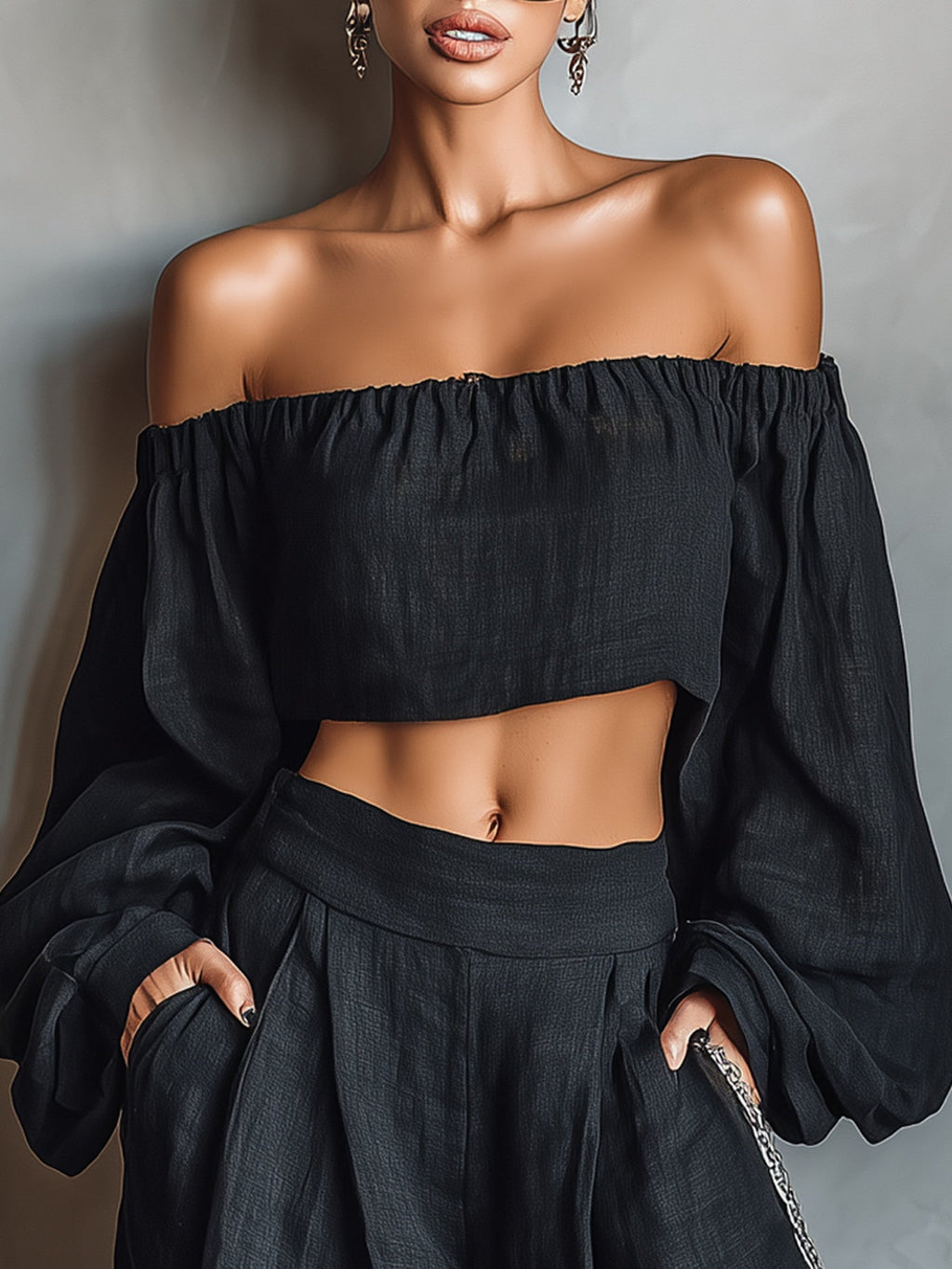 Tess™ || Off-shoulder neckline set with wide trousers