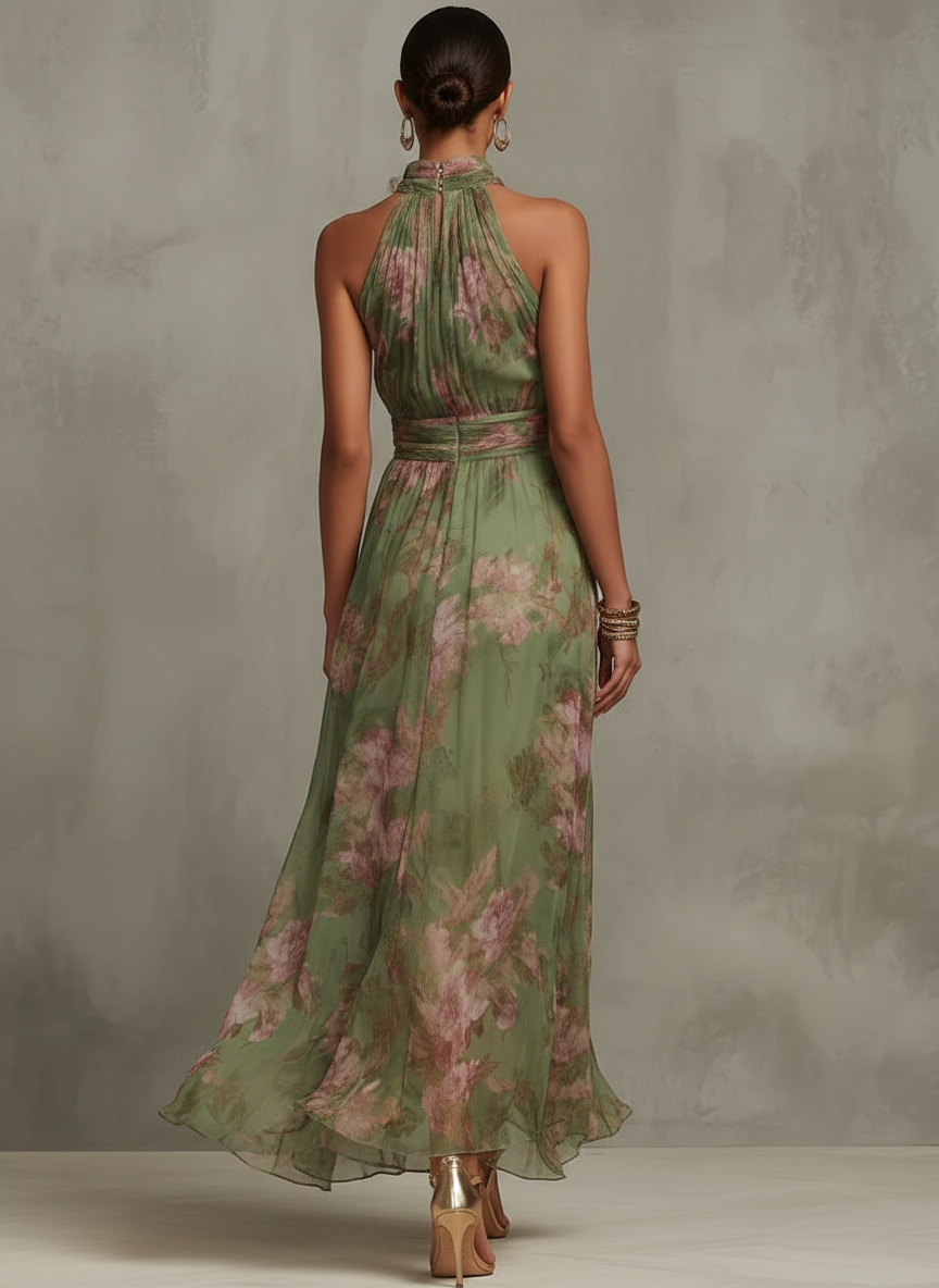 Florine™ | Green floral print maxi dress