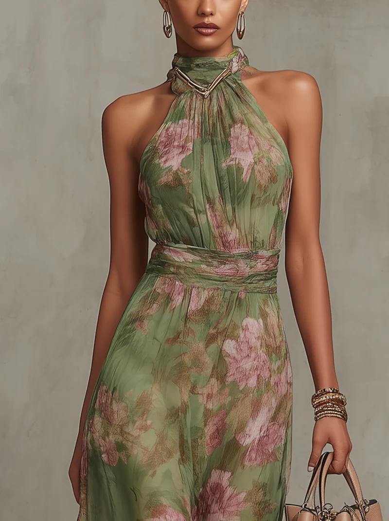 Florine™ | Green floral print maxi dress