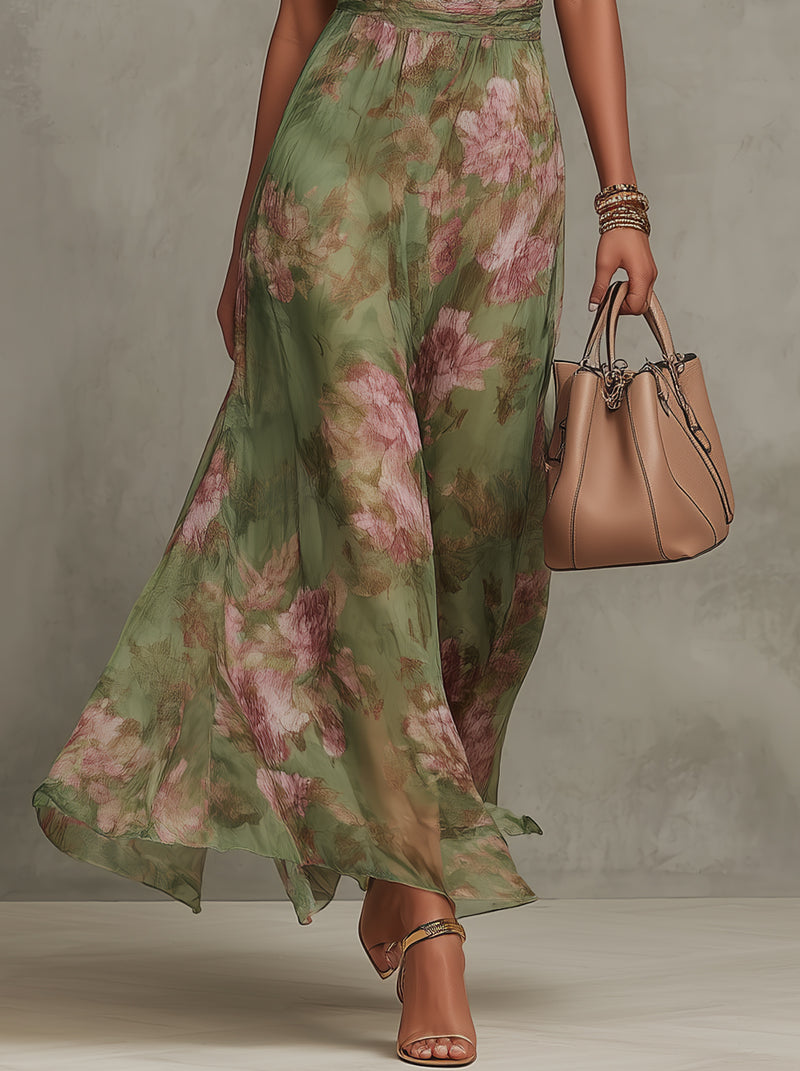 Florine™ | Green floral print maxi dress