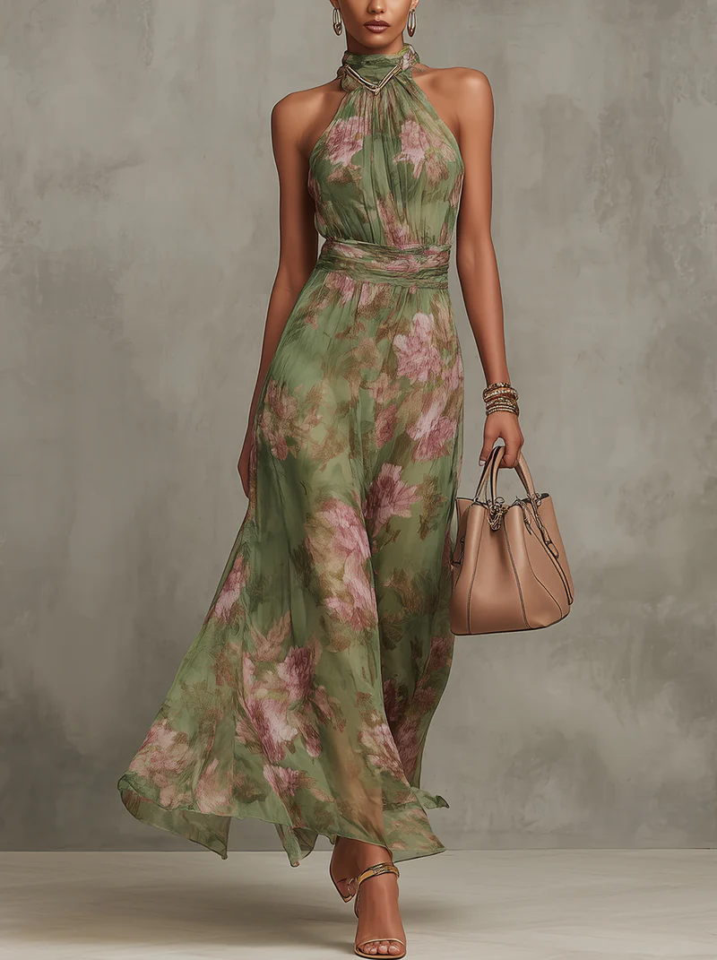 Florine™ | Green floral print maxi dress