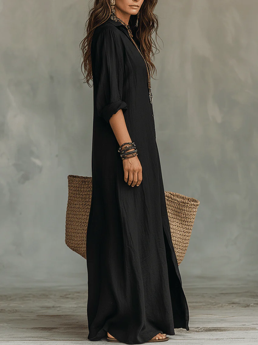 Soline™ | Fließendes grünes Maxi-Kleid mit Knöpfen
