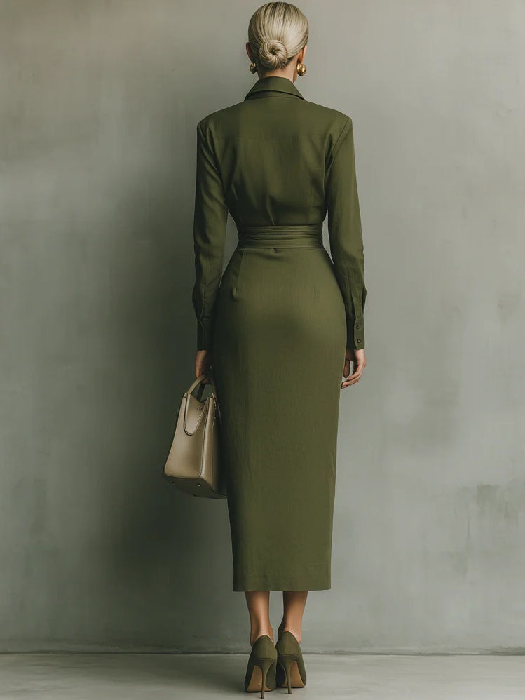Noëlle™ | Maxi-Kleid in Olivgrün