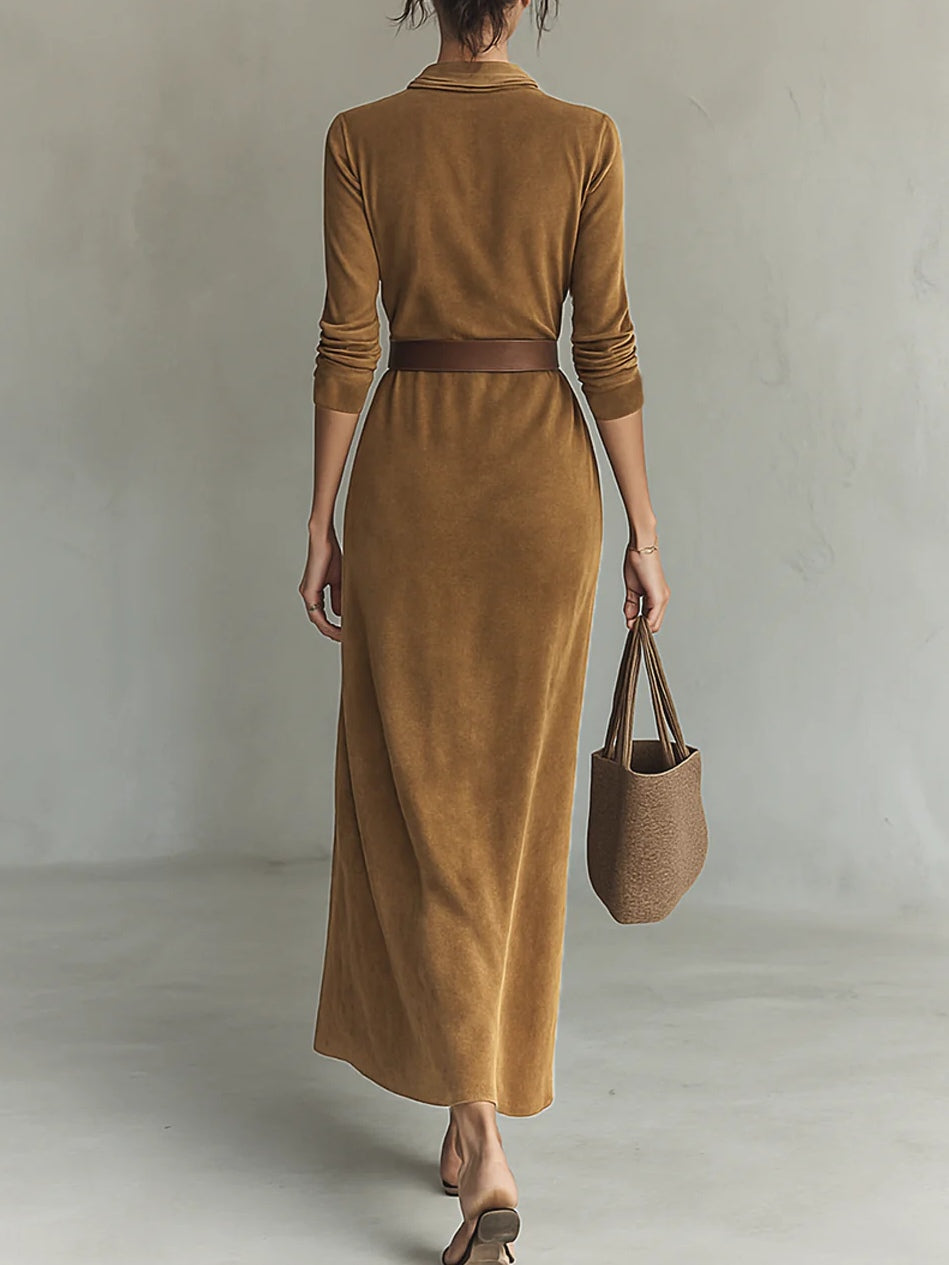 Juline™ | Maxi dress in suede with lapels