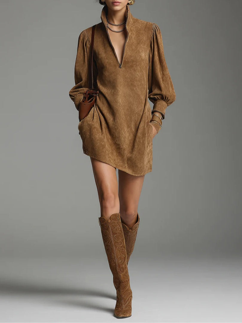 Lucienne™ | Lockeres Wildlederkleid mit Reißverschluss