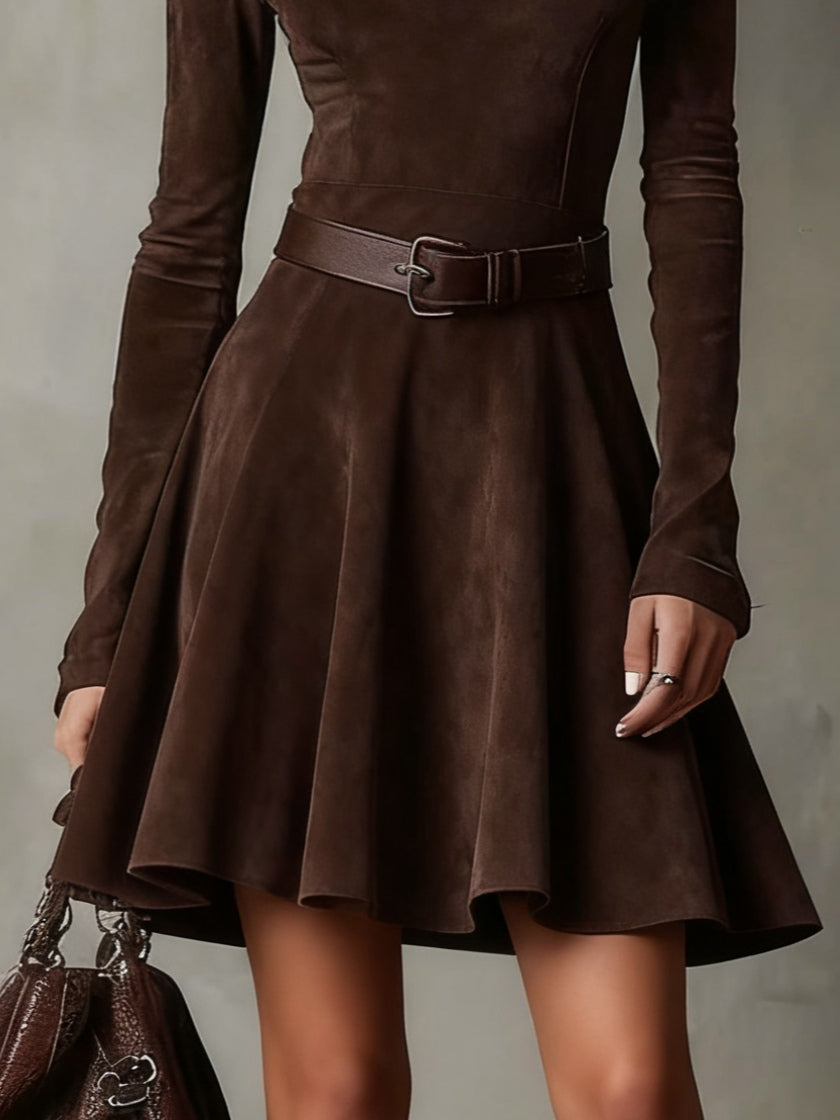 Noémie™ | Vintage mini dress in dark brown suede