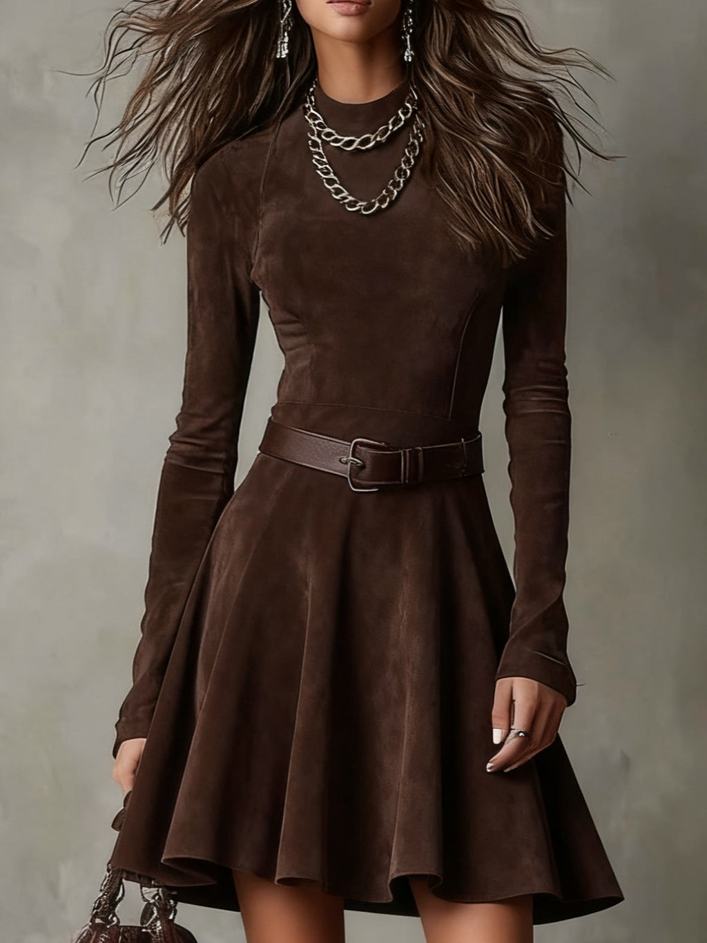 Noémie™ | Vintage mini dress in dark brown suede